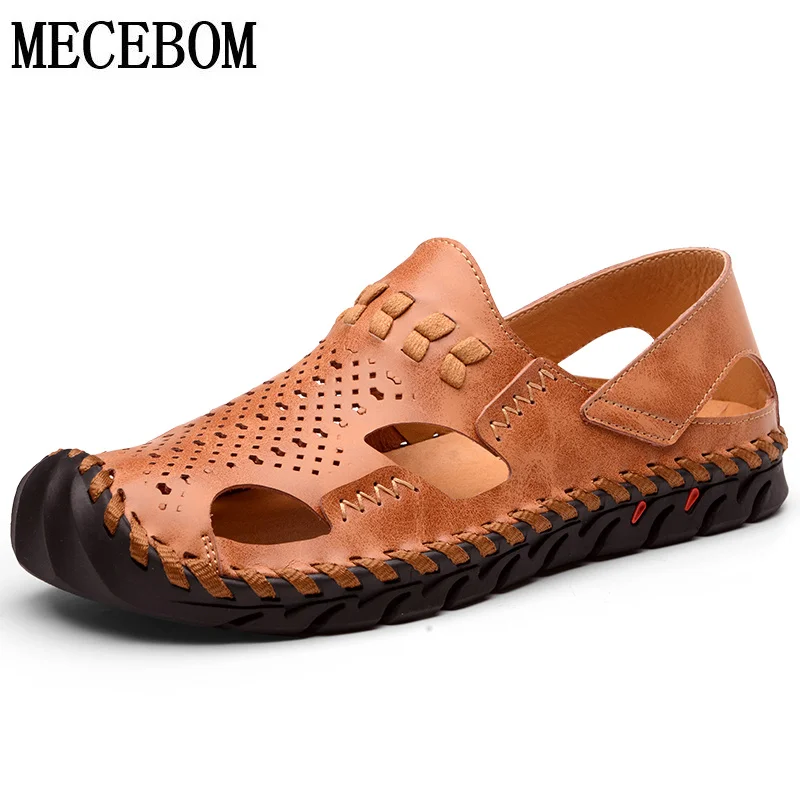 

Brand Leather Men Sandals new summer holes bratheable Beach Sandals round-toe slip-on men casual shoes size 38-44 1766m