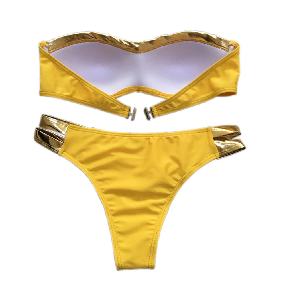 Belleziva Push Up комплект бикини купальник с верхом на косточках Сращивание пояс позолоченный бюстгальтер повязки купальники для малышек бразильский лоскутное пляжная