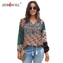 SEBOWEL Woman's Floral Print Long Sleeve Blouse Shirts Autumn Spring Ladies Female Flower Pattern Peasant Blouses Tops S-XXL SEBOWEL Woman's Floral Print Long Sleeve Blouse Shirts Autumn Spring Ladies Female Flower Pattern Peasant Blouses Tops S-XXL