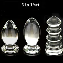 3pcs Hot sale super large glass anal beads butt plugs sex toys for woman anus dilator stimulator huge big anal plug buttplug toy