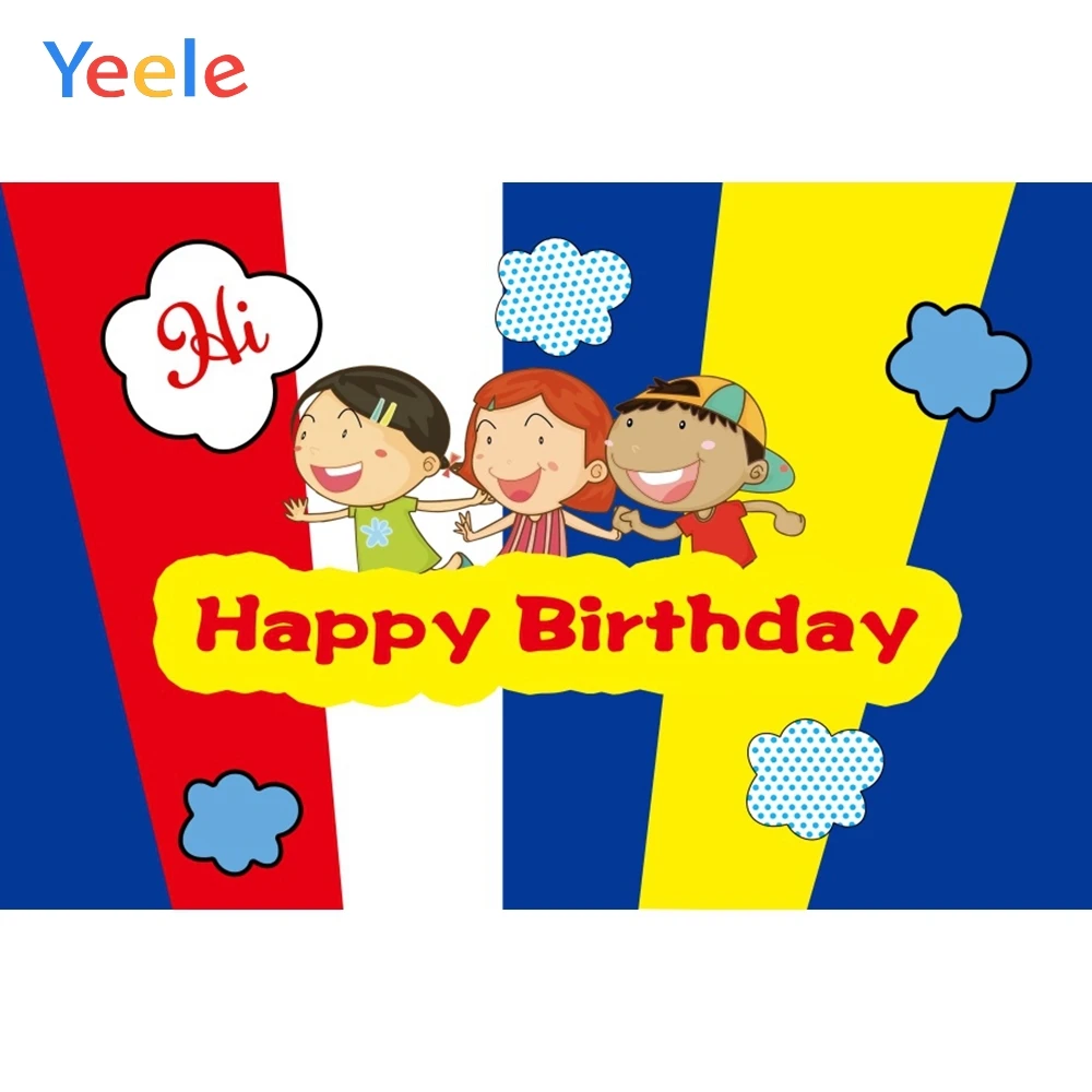 Yeele Hi Children Cloud Pattern Streak Happy Birthday Photography Backgrounds Customized Photographic Backdrops for Photo Studio |