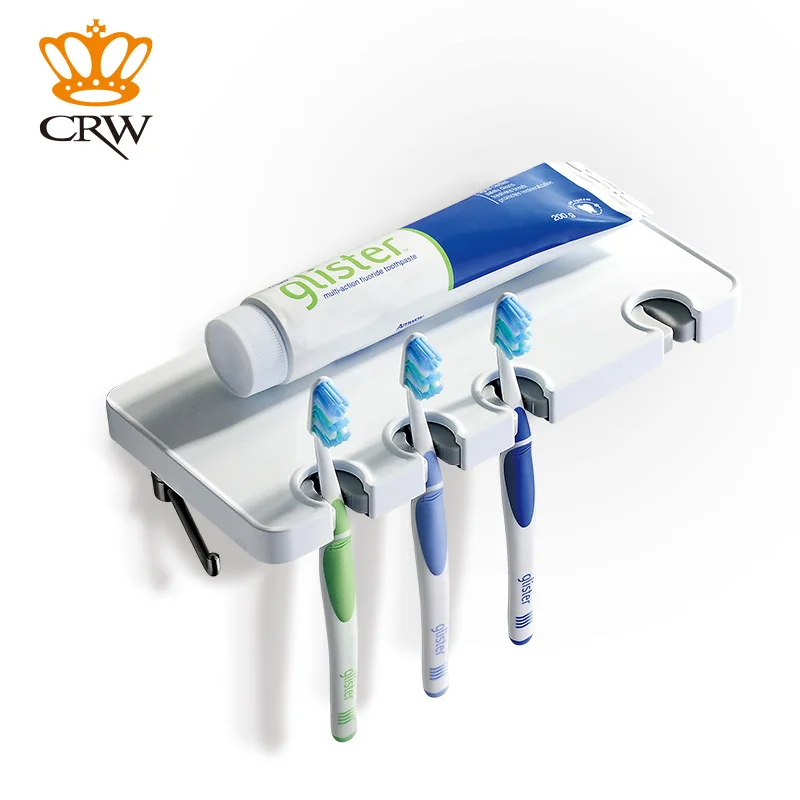 

CRW Multi-function Bathroom Shelf with Toothbrush Holder Hanger Towel Hook Wall Mounted ABS+Stainless Steel F30610