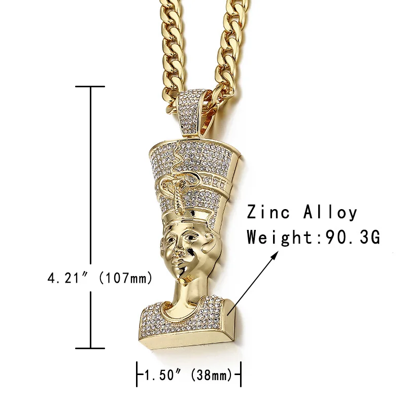 Египетское мужское ожерелье и подвеска, винтажное золотое/серебряное ожерелье с кубинской цепочкой, хрустальное золотое ожерелье в стиле хип-хоп, ювелирные изделия