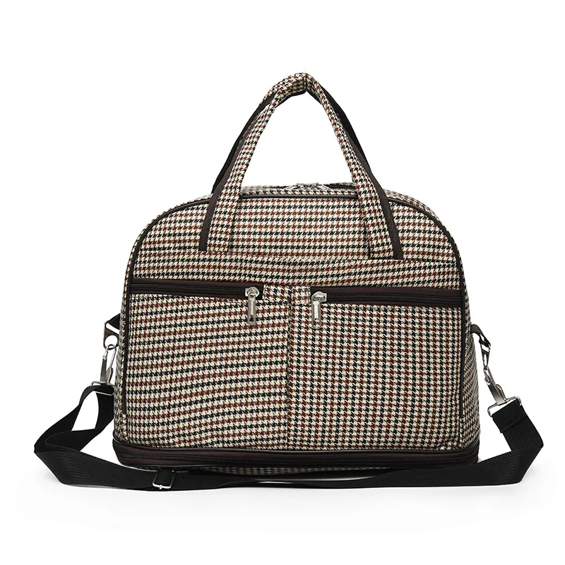 Waterproof Short Trip Travel Bags for Women Oxford Cloth Plaid Pattern Hand Luggage Fashion Crossbody Bags Portable Duffel bags