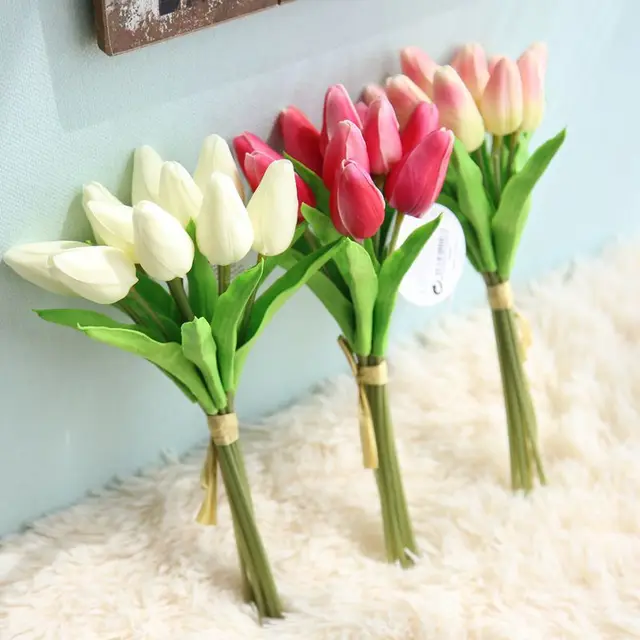 F035 3 Choices Diy Artificial 10 Tulip Head Flower Wedding Bouquet F035 3 Choices Diy Artificial 10 Tulip Head Flower Wedding Bouquet Home Festival Decoration Vase