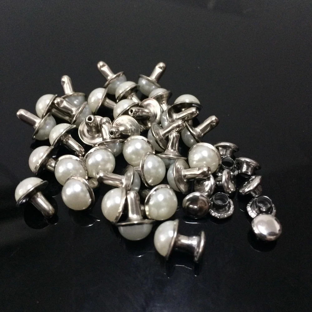 

100PCS 7mm Round Silver Acrylic Pearl Rivets Leather Craft Punk Studs Fit DIY Making Belts Shoes Bag Bracelets Shipping Free