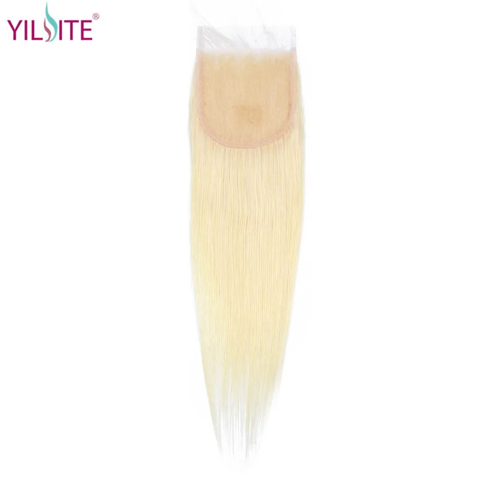 

YILITE Blonde #613 Peruvian Straight Human Hair Closure 4*4 Free/middle/three Part Non Remy Swiss Lace 1b/613 Natural Color