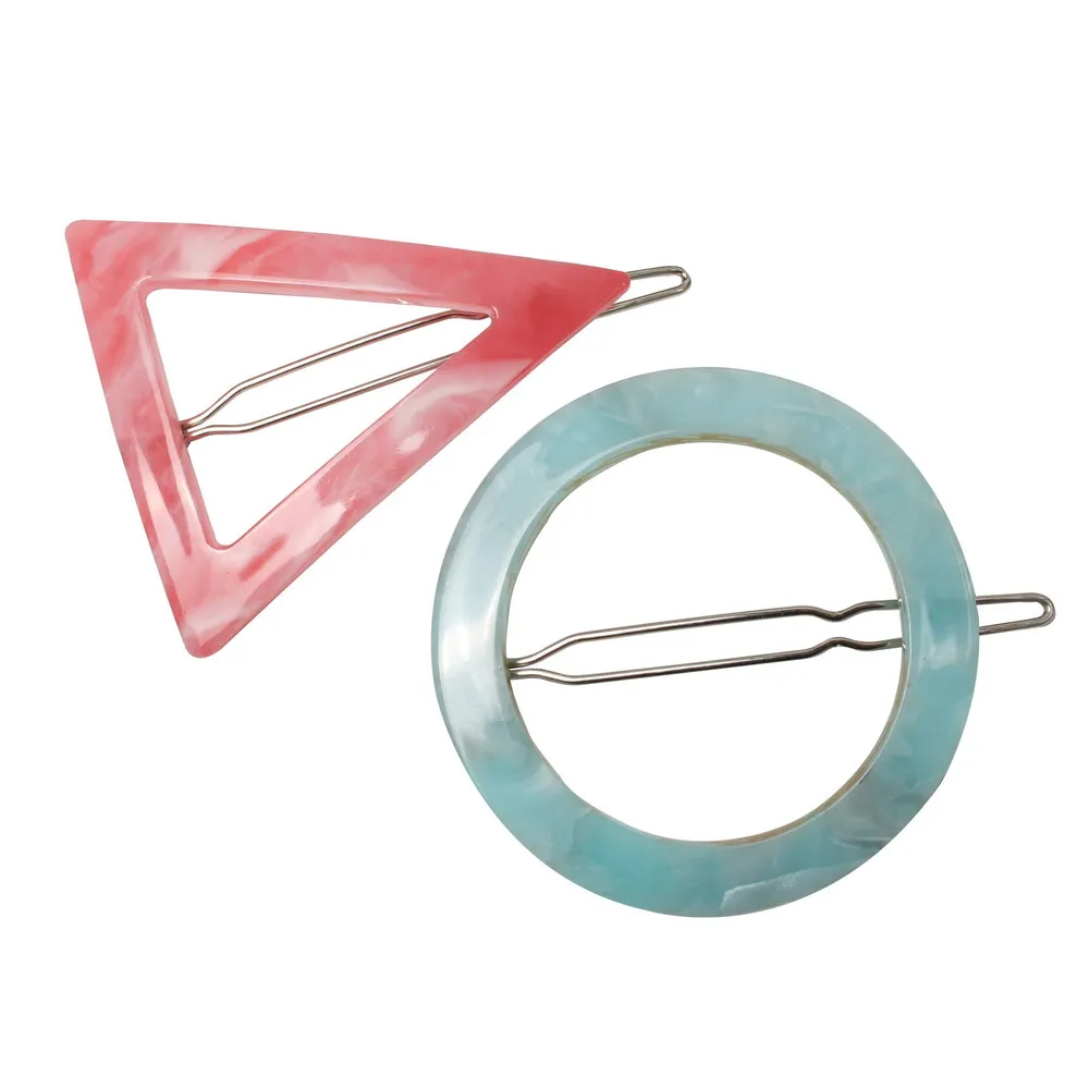 

2pcs/set Round And Triangle Elegant Luxury Acrylic Hair Claw Hair Accessories Twinkling Hair Clip Marble Hairpin Hairwear