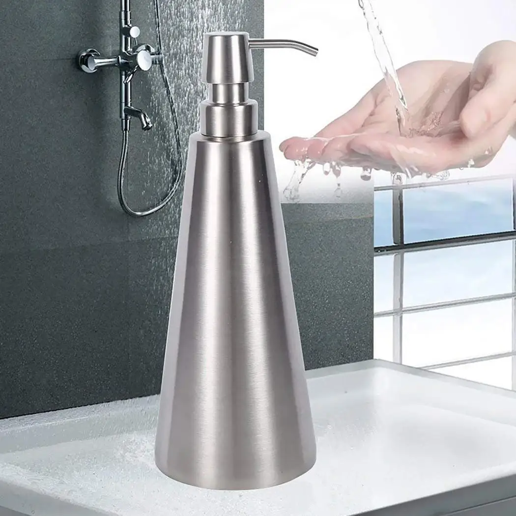 

Kitchen Bathroom Stainless Steel Soap Dispenser Hand Washing Liquid Silver Bottle 800ml Conical