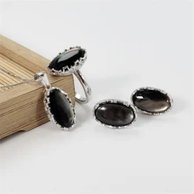 Черный/красный/Природный камень синего цвета 925 серебро ретро Ювелирный набор опал жемчужный корпус бирюзовый драгоценный камень OL ожерелье серьги кольцо