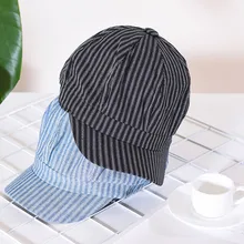 Летняя женская модная Хлопковая полосатая Повседневная Джинсовая Шляпа бейсбольный тропический шлем от солнца W30617