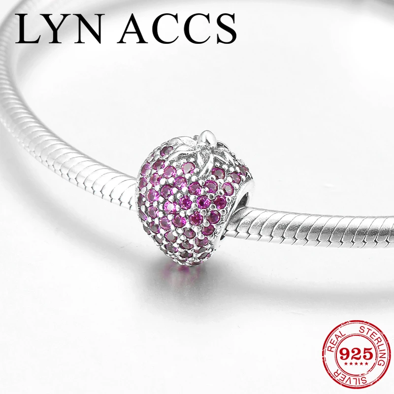 

Creative 925 Sterling Silver pink CZ Sweet strawberry shape fine Beads Charm Jewelry making Fit Original Pandora Charms Bracelet