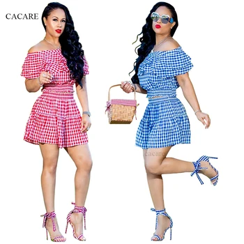 

Shorts and Top Set Womens Summer Set CHEAPEST Women Matching Set Plaid Two Piece F2928 Blue Red Colors
