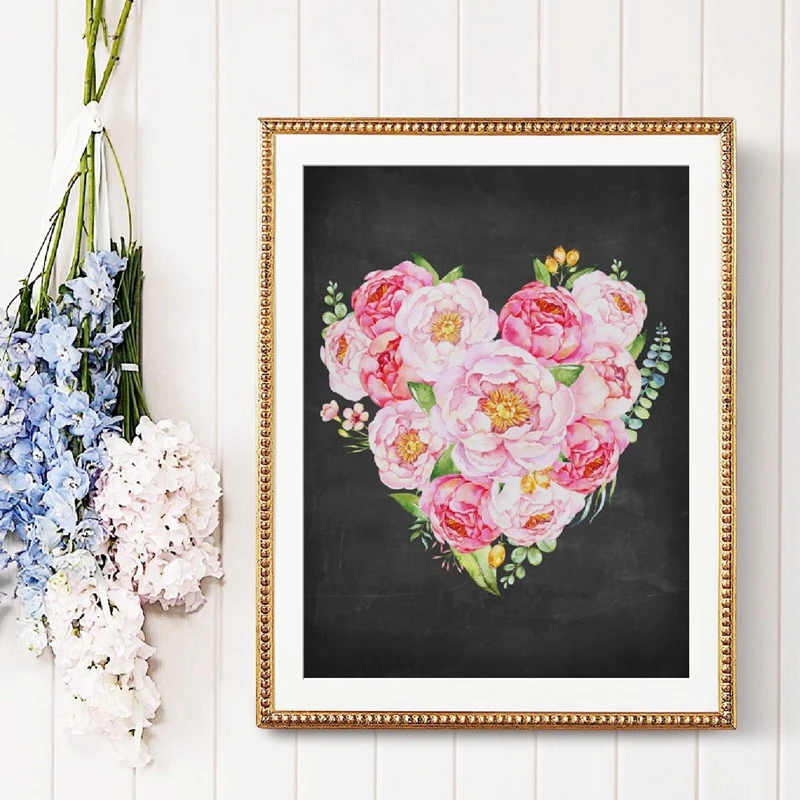 

Watercolor Peony Heart Wall Art Prints , Love Quote Be Mine Valentine's Day Gift Canvas Painting Wall Picture Girls Room Decor