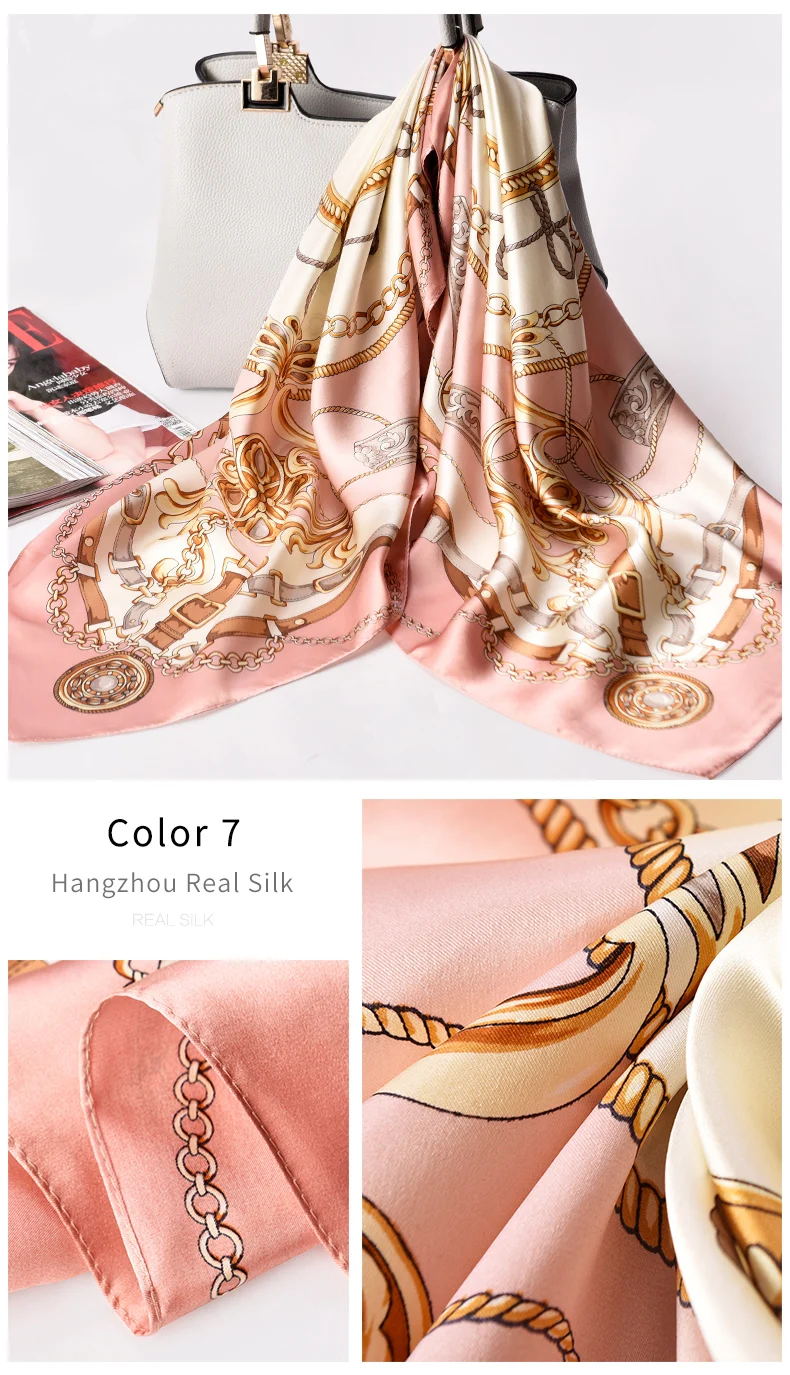 Женский шелковый шарф 88x88 см Роскошные шали и обертывания для дам хиджаб бандана винтажный принт квадратный шелковый шарф платок