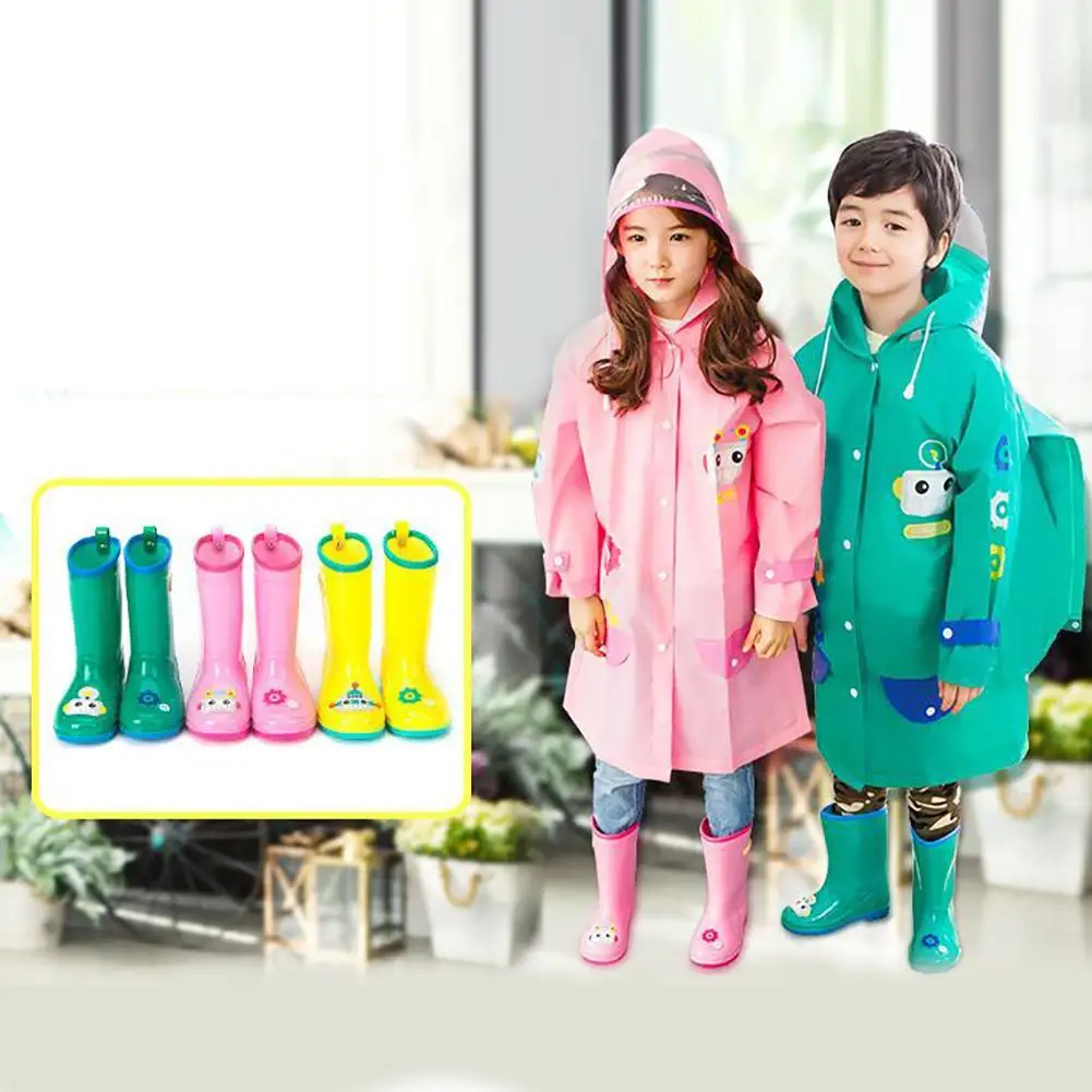

New Design Kids Cartoon Rainboots Brand Girls Antiskid Wellies with Cotton Velvet Boys Girls Rain Boots Q2