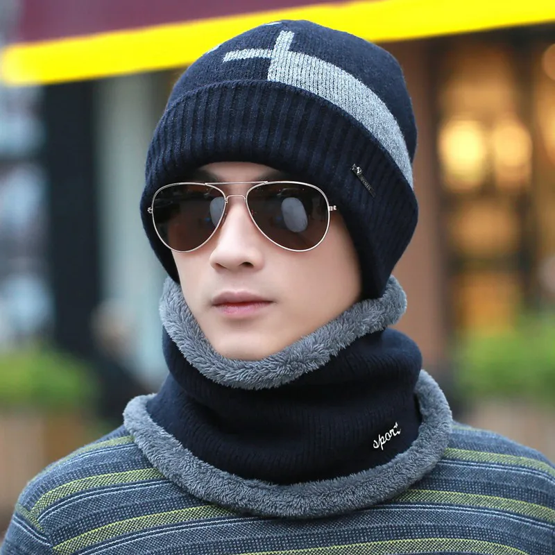 men female warm winter cap scarf twinset thick cloth knit hat windproof thermal scarves keep warm sets winter fashion