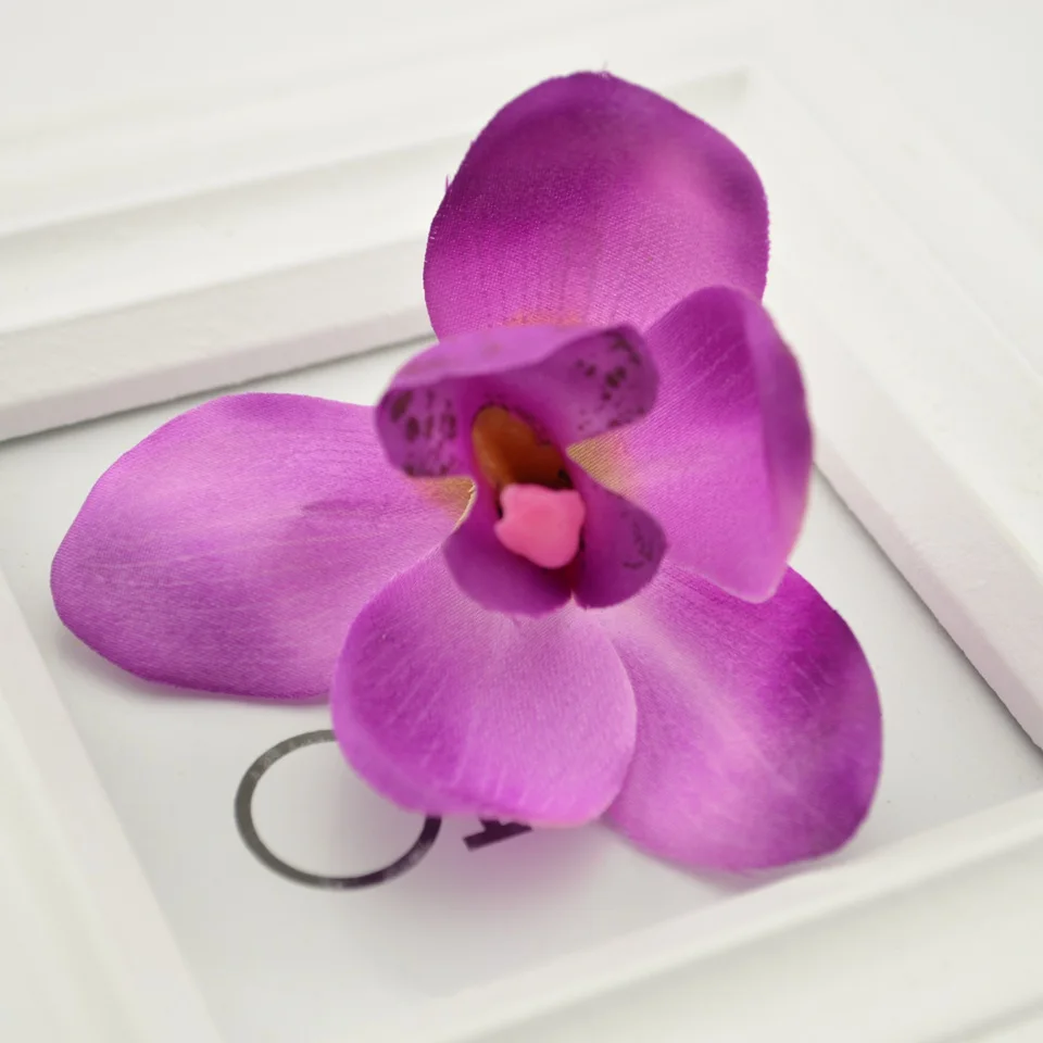 6 см бабочка, Орхидея, шелк Искусственные цветы дешевые для дома Свадебные украшения Подарочная коробка Скрапбукинг Сделай Сам рукоделие - Цвет: 1 purple