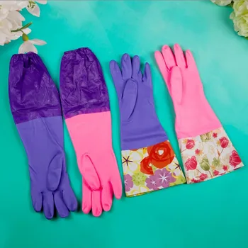 

1 Pair Kitchen Elastic Band Long Sleeves Cleaning Gloves with Velvet Warm Gloves Household Waterproof Dishwashing Gloves