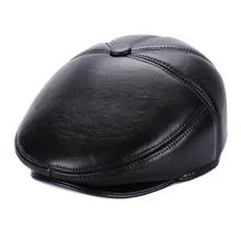 Новое поступление, шапка с козырьком из овечьей кожи, мужская шапка из натуральной кожи, зимняя теплая шапка для отца, Кепка с острым носком, новогодний подарок, B-7142