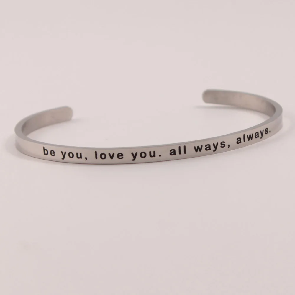

Hot 316L Stainless Steel Bangle Positive Inspirational Quote Cuff bracelets Mantra Bracelets Bangles for women
