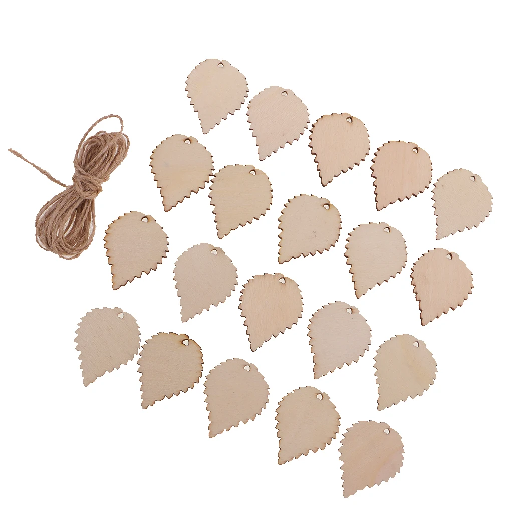 20pcs Wooden Tags Leaf Shaped Wood Cutout Hanging Embellishments Decoration
