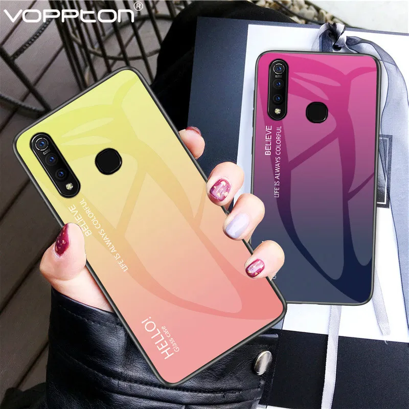 

Gradient Tempered Glass Case For VIVO Z5X Z1 Pro Phone Case Soft Silicone Frame Hard Glass Back Cover For VIVO Z5x Z1Pro