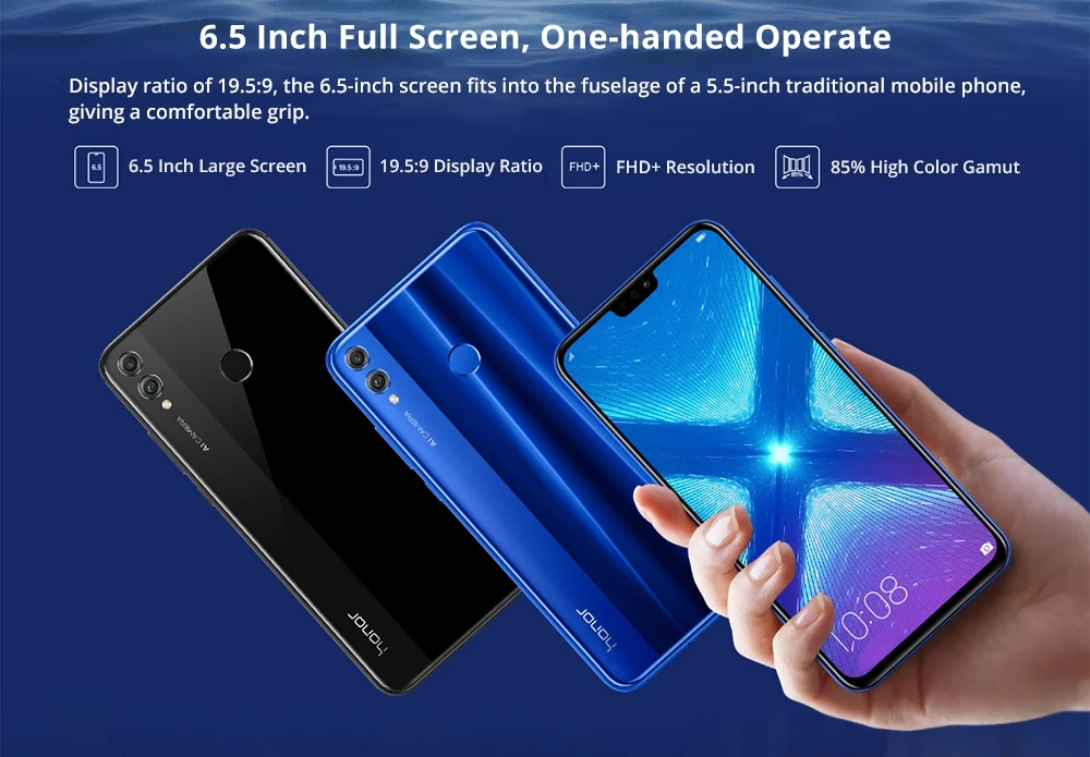 honor 8X global rom, 6,5 дюймовый экран, батарея 3750 мАч, двойная задняя камера 20 МП, Android 8,2, многоязычный смартфон