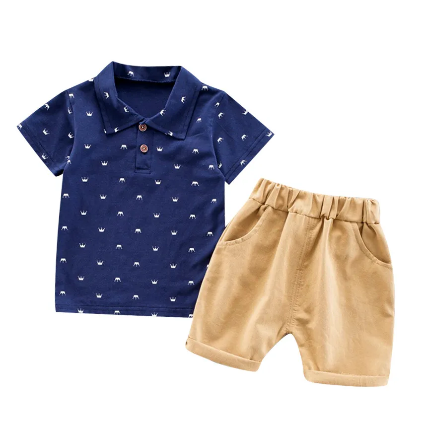 

Toddler Kids Baby Kids Boys Cartoon Print Tops T-shirt Solid Short Pant Casual Outfits Set Shorts Pants Outfits Summer HOOLER