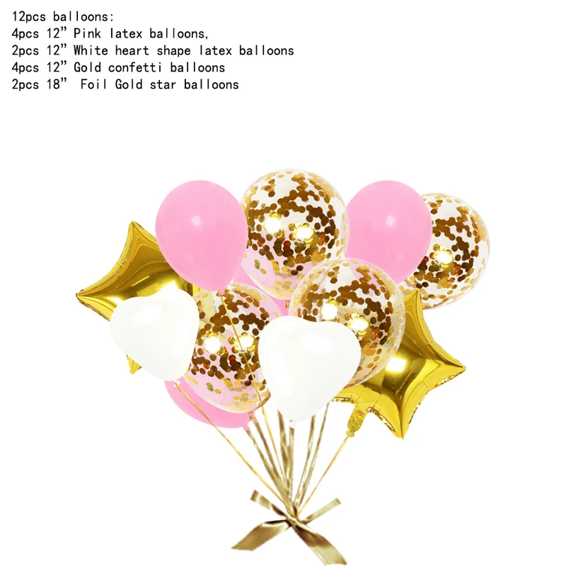 Синие вечерние комплекты для девочек на первый день рождения Детские бумажные баннеры в виде Кита конфетти воздушные шары для мальчиков - Цвет: 12Pcs Pink Balloons