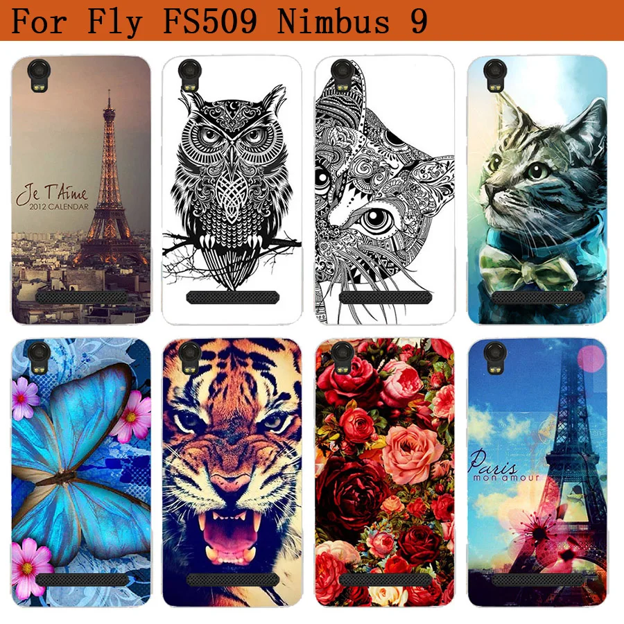 

For Fly Fs509 Cases Soft Tpu Wolf Tiger Owl Rose Pattern Painted Cover Case For Fly Fs509 Nimbus 9 5.0 Inch Fundas Phone Sheer