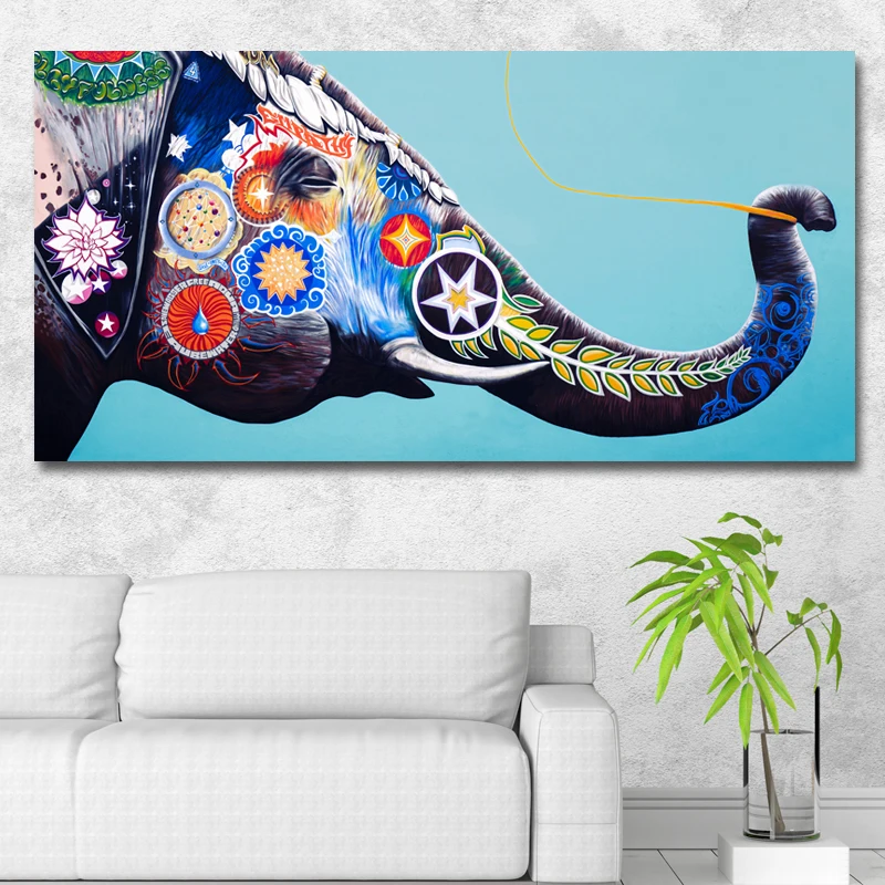 

Colorful Abstract Elephant Graffit Canvas Print Painting Wall Art Posters and Prints Picture For Living Room Home Decor No Frame