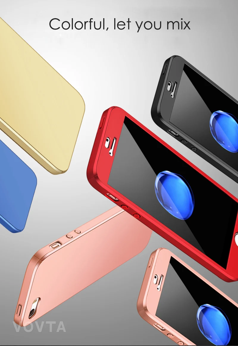VOVTA 360 Degree Full Cover Case For iPhone 5s 5 SE With Tempered Glass Case cover For iphone 5s 5 SE Phone bag Capa Coque6