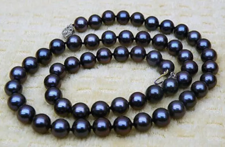 

charming 9-10mm natural black Akoya pearl necklace 18inch