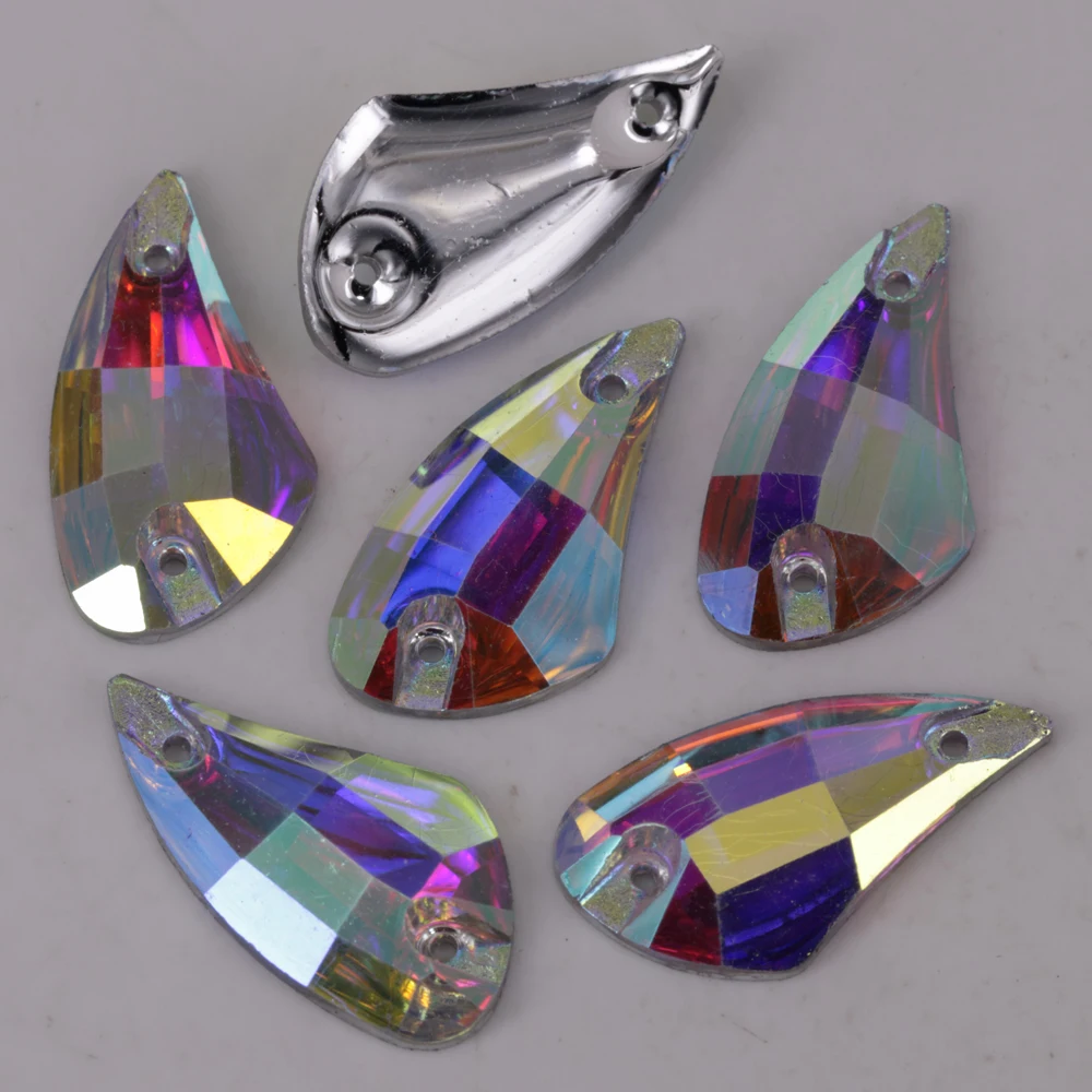 

Free Shipping, 100pcs/Lot, 9x17mm, 12x23mm Crystal AB / Clear AB Wing resin sewing on stones flat back sew on stones
