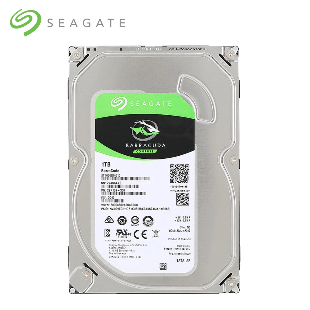 Seagate 1 ТБ Настольный HDD внутренний жесткий диск 7200 об/мин SATA 6 ГБ/сек. 64 МБ кэш 3," дюймовый HDD диск для компьютера ST1000DM010