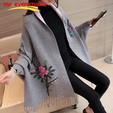 Плащ с вышивкой, длинный кардиган, женские топы, кашемировый женский кардиган с длинным рукавом, шерстяной розовый свитер, женский зимний, пальто для женщин