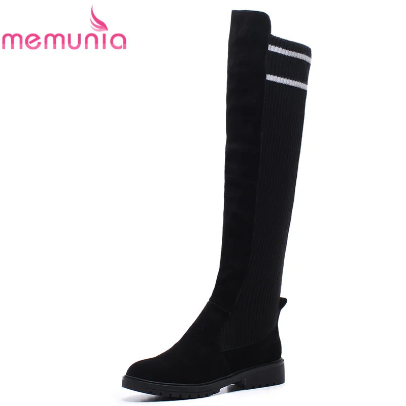 

MEMUNIA 2020 new arrival over the knee boots women suede leather Stretch boots warm square heel casual shoes woman winter boots