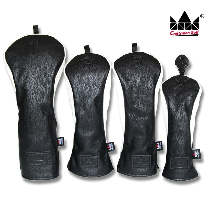 職人ゴルフウッドヘッドカバー用ドライバーフェアウェイウッドハイブリッドクラブpuレザーブラックヘッドカバー Head Cover Craftsman Golfhybrid Club Covers Aliexpress