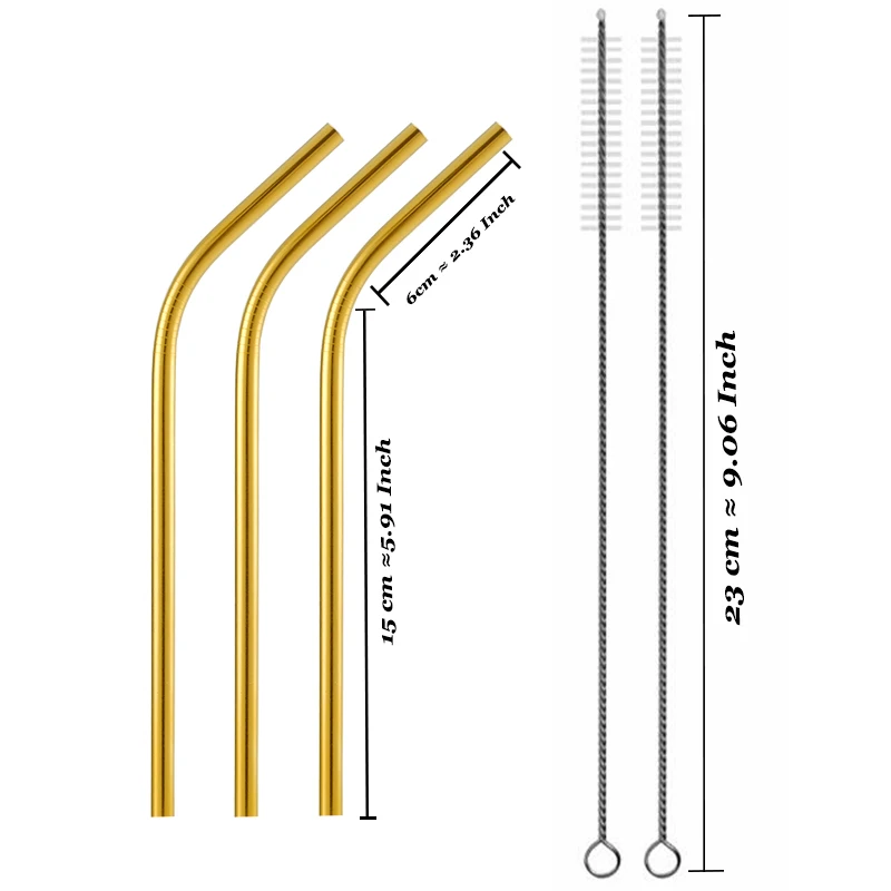 5 шт. Экологичная многоразовая солома из нержавеющей стали 304, солома из металла для смузи, набор соломинок для питья с кистью и сумкой - Цвет: Gold B3