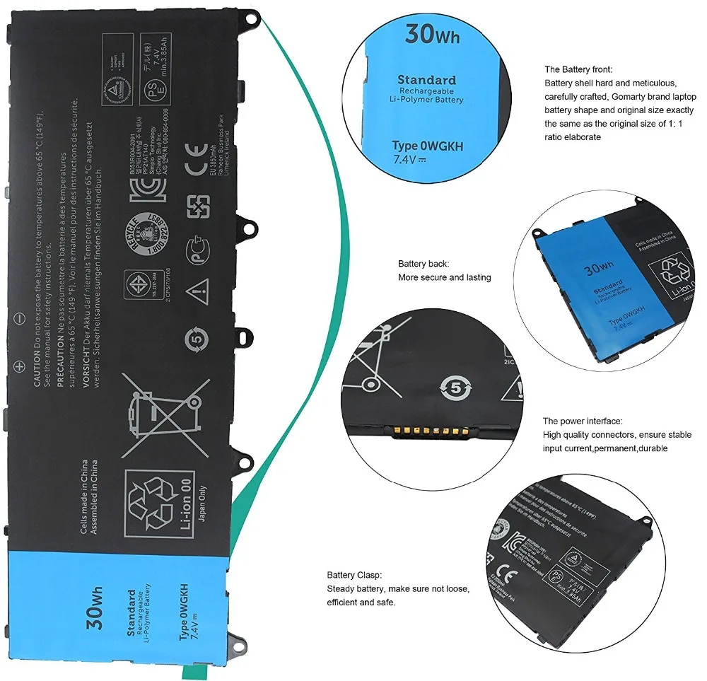 7,4 V 30Wh/3850 mAh Подлинная Оригинальная батарея(0 WGKH) для ноутбука Dell Latitude 10e H91MK Y50C5 OWGKH