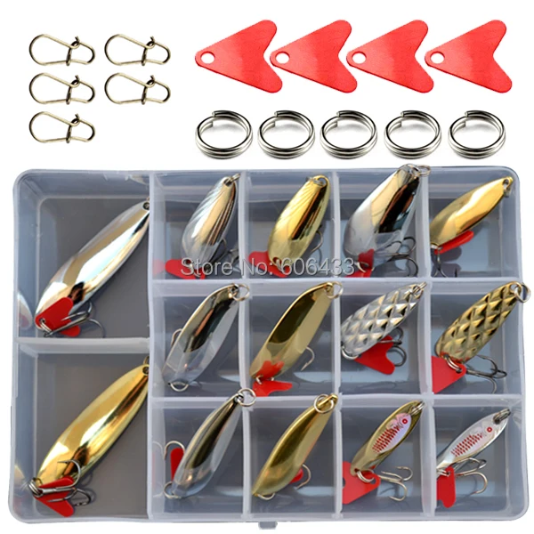 Fishing Fish 14PCS Lure Spoon red spoon slice box Mix set Free shipping