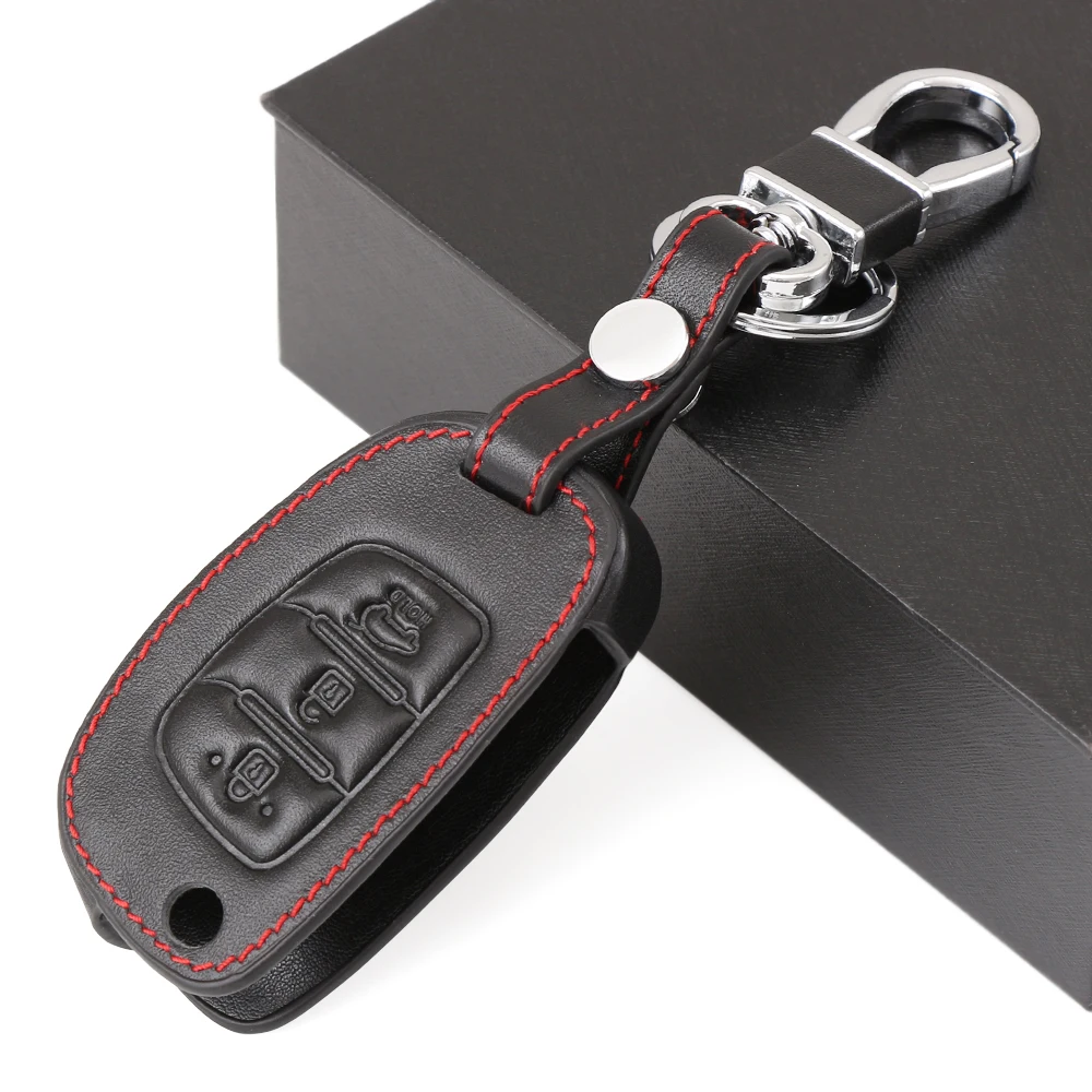 Car Leather Flip Key Cover Case For Hyundai I10 I20 IX25 IX35 IX45