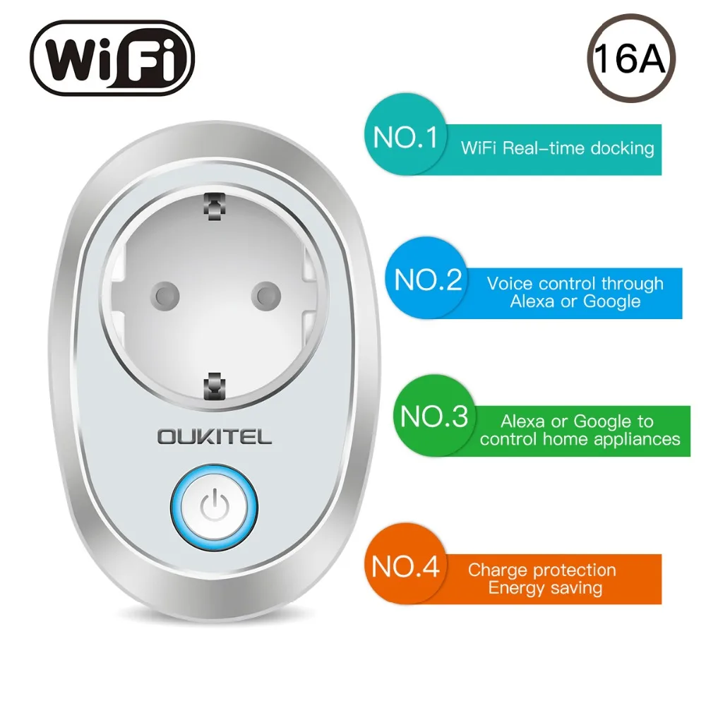 

OUKITEL WIFI Smart Single Switch Socket EU Plug Audio Control Timing Socket Wireless Voice Remote Switch Work with Google Home