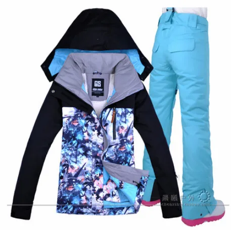 Gsou лыжная куртка+ лыжные штаны для женщин, походная или походная одежда, высокое качество, женский лыжный костюм, комплект для сноубординга на открытом воздухе - Цвет: color 2