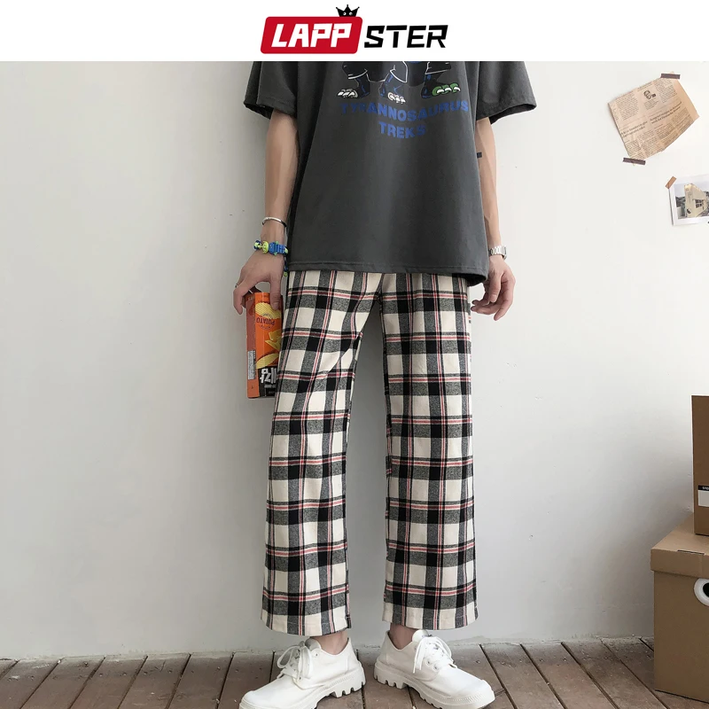 

LAPPSTER Streetwear Plaid Pants Joggers 2019 Summer Men Harem Pants Harajuku Korean Fashions Sweat Pants Casual Straight Pants