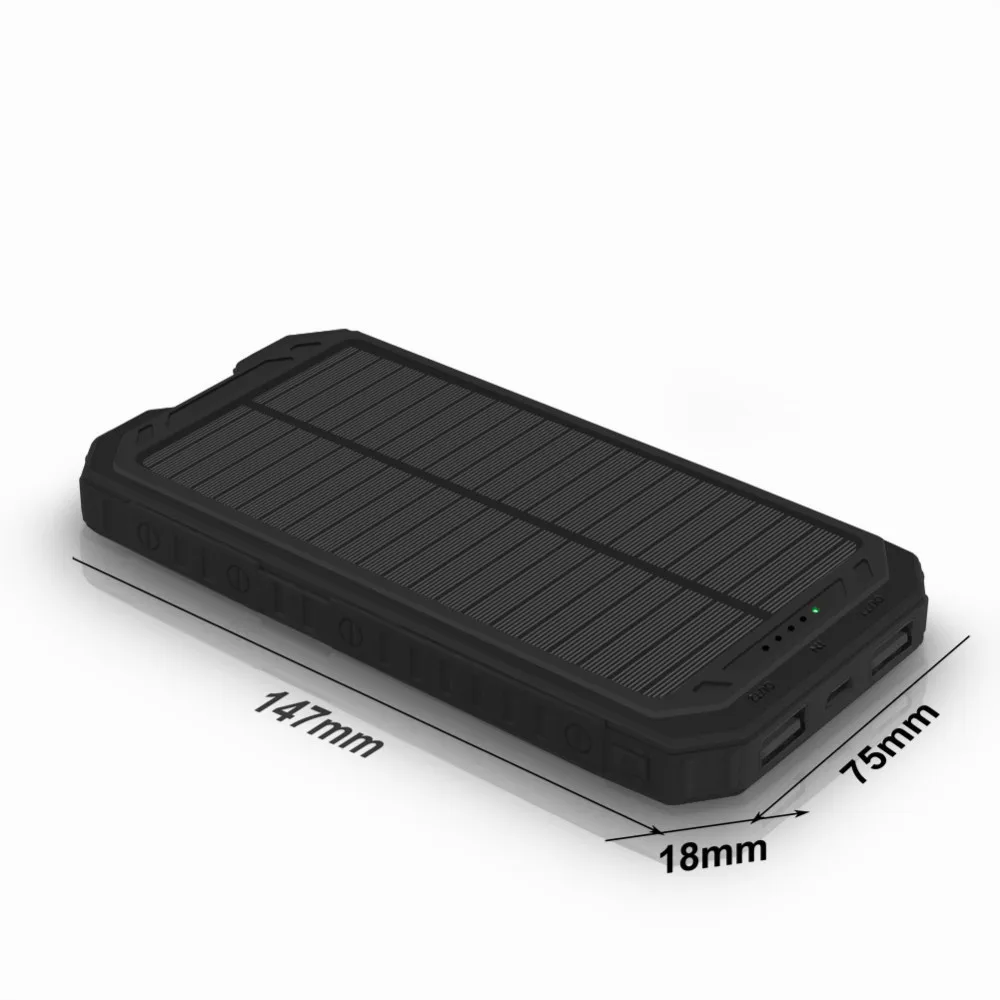 Power Bank 20000mAh Солнечное водонепроницаемое двойное usb-зарядное устройство для смартфона Внешняя батарея зарядное устройство для iPhone Xiaomi samsung