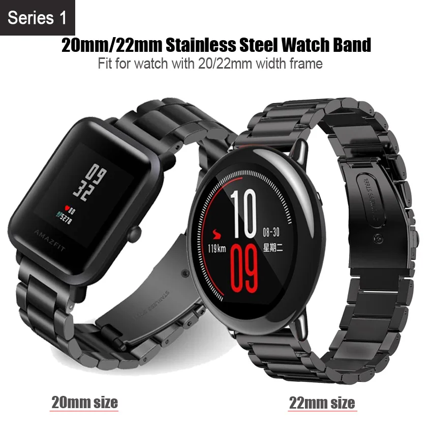 Ремешок для Huami Amazfit Bit Bip ремешок из нержавеющей стали Xiaomi Stratos 2 Samsung Gear S3 Classic 20 мм 22