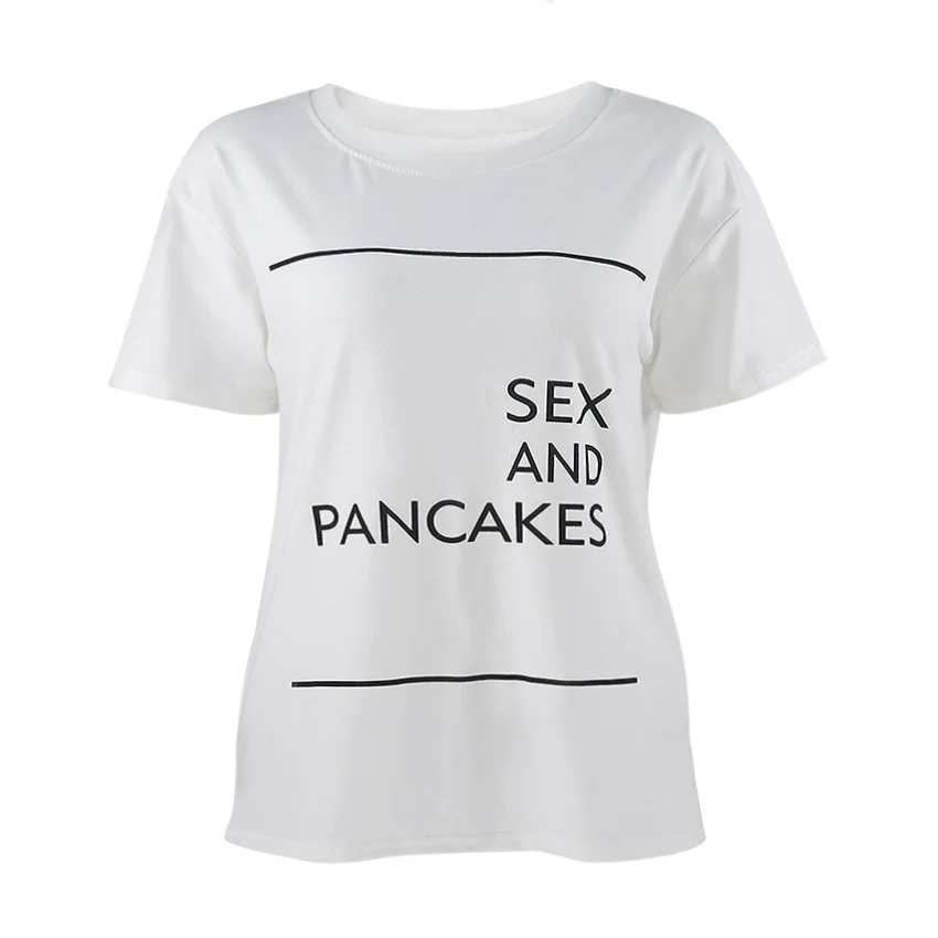 Женская белая футболка, модная, секс и блинчик, с буквенным принтом, футболки с круглым вырезом и коротким рукавом, хлопковые футболки, Прямая поставка