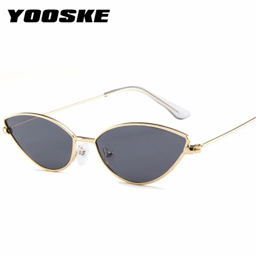 YOOSKE Small Cat Eye Sunglasses Women Vintage Metal Sun Glasses Ladies